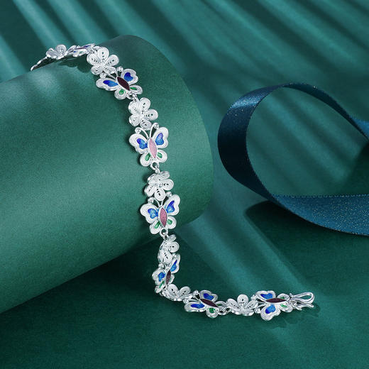 子佩集S990银【醉蝶花】手链【QFSL005】花丝珐琅彩2107 商品图4