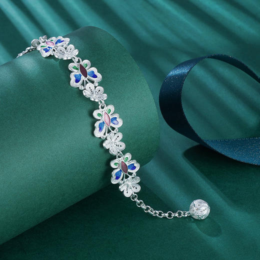 子佩集S990银【醉蝶花】手链【QFSL005】花丝珐琅彩2107 商品图5