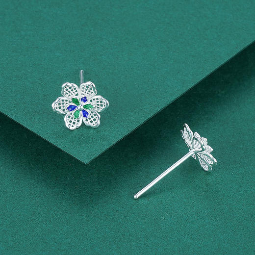 子佩集S990银【青葙】耳钉【QFES020】花丝珐琅彩2107 商品图2