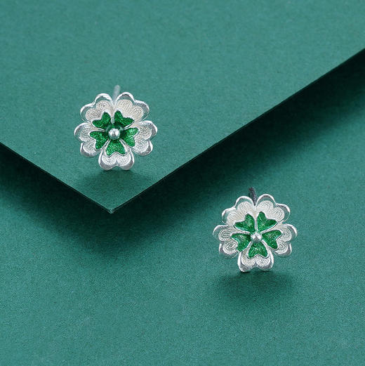 子佩集S990银【翠微花】耳钉【QFES014】花丝珐琅彩2107 商品图3