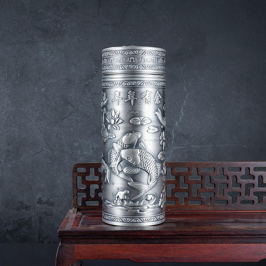 子佩集S999银【莲莲有鱼】杯摆件【DLBJB026-100】纯银内胆-年年有余泡茶杯2107 商品图0