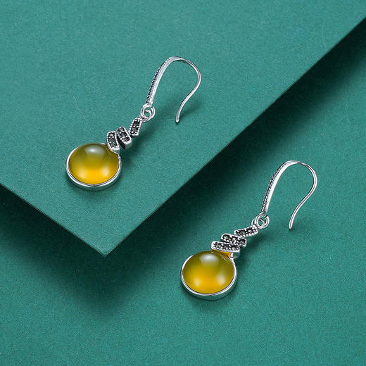 子佩集S925银【三昧】黄玉髓耳环【BF248】镀金 商品图2