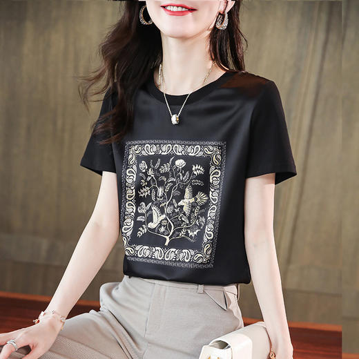 舒适百搭，真丝短袖高端洋气桑蚕丝上衣MZC-21031 商品图2