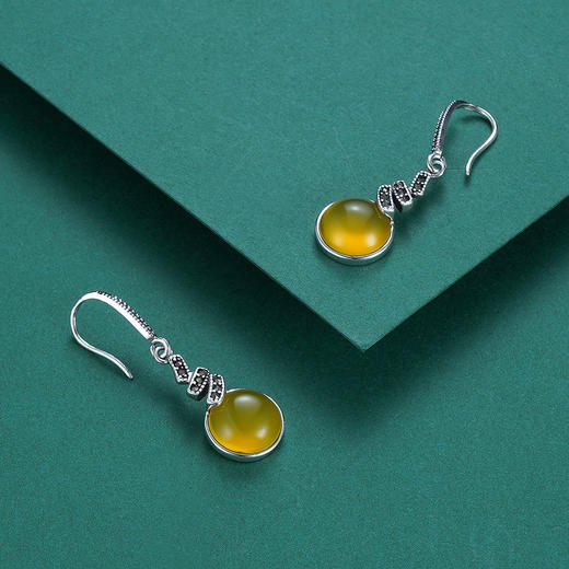 子佩集S925银【三昧】黄玉髓耳环【BF248】镀金 商品图3