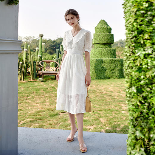 欧芮儿白色温柔风茶歇连衣裙2021新款夏收腰显瘦时尚气质蕾丝裙女 商品图1