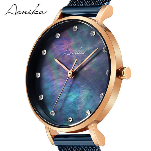 1F【奥尼卡】(AONIKA)手表女欧美表英国女士手表时尚简约玫瑰金钢带镶钻白贝母腕表石英表 蓝色贝母面AL2.28.4.4.5.00 商品图2