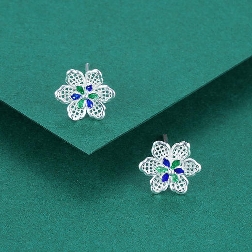 子佩集S990银【青葙】耳钉【QFES020】花丝珐琅彩2107 商品图3