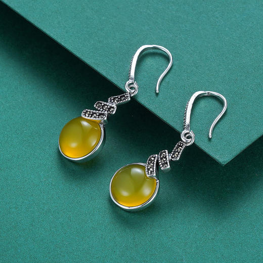 子佩集S925银【三昧】黄玉髓耳环【BF248】镀金 商品图1