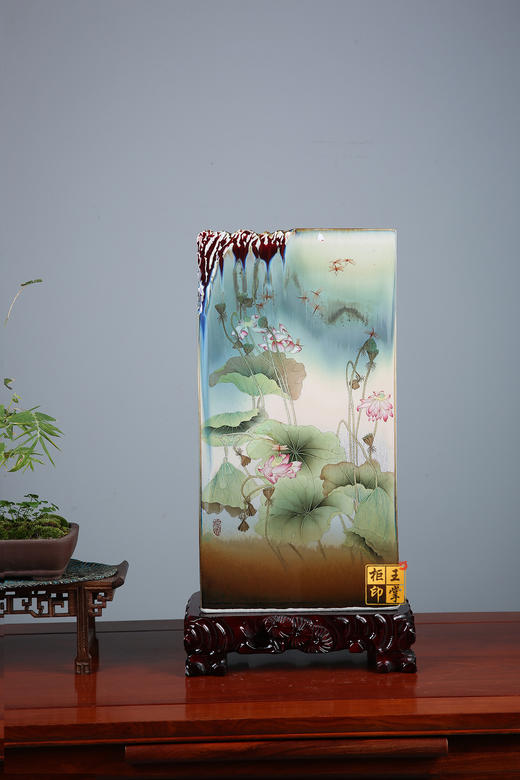 尧娟：双面高温窑变颜色釉镶器【万里江天暮，玉楼深山居】 商品图2