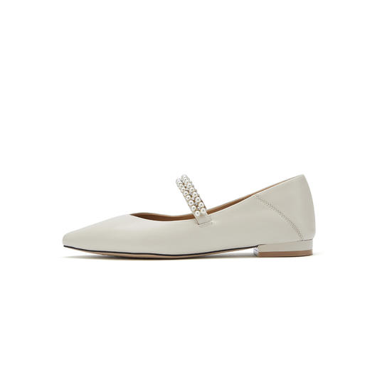 西村名物2021年秋季新款舒软羊皮女单鞋珍珠饰扣玛丽珍平底尖头T21CE34281 商品图2