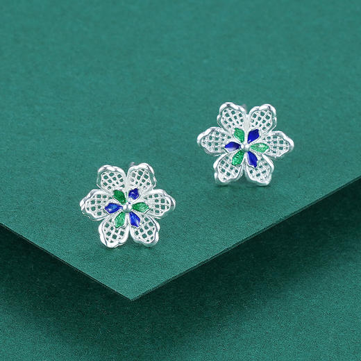 子佩集S990银【青葙】耳钉【QFES020】花丝珐琅彩2107 商品图1