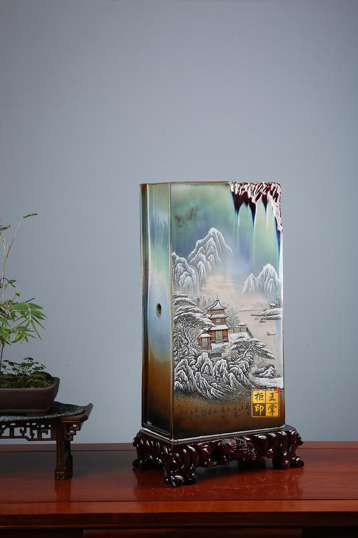 尧娟：双面高温窑变颜色釉镶器【万里江天暮，玉楼深山居】 商品图1