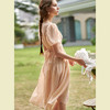 欧芮儿杏粉色连衣裙2021新款夏收腰显瘦法式泡泡纱优雅仙气女神裙 商品缩略图2