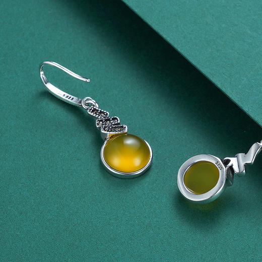 子佩集S925银【三昧】黄玉髓耳环【BF248】镀金 商品图4