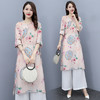 WZNH- WZ2170159 2021年夏装新款时尚简约复古风棉麻连衣裙套装两件套印花连衣裙 商品缩略图0