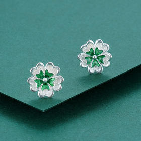 子佩集S990银【翠微花】耳钉【QFES014】花丝珐琅彩2107