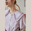 【欧芮儿衬衫女夏薄款小众法式别致上衣女设计感2021新款短袖紫色衬衣 商品缩略图1
