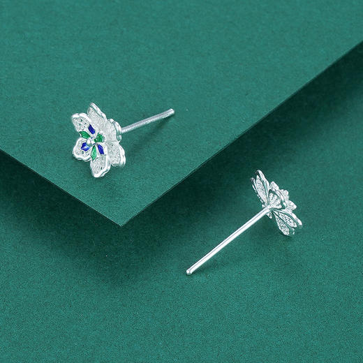 子佩集S990银【青葙】耳钉【QFES020】花丝珐琅彩2107 商品图5