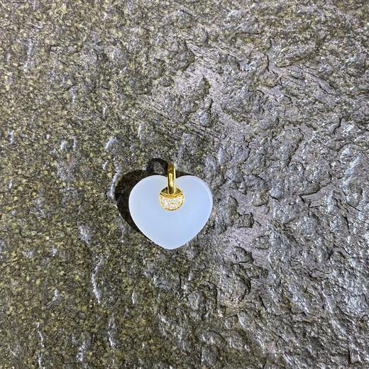 18K黄金和田玉（白玉）镶钻吊坠--心  心13*15*3mm 商品图2