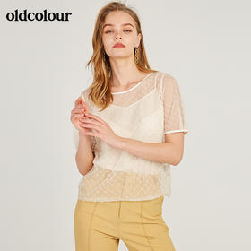 oldcolour欧珂正品专柜波点网纱圆领衬衫女两件套夏M22011213