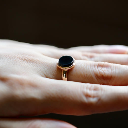 高冰种墨翠圆盘戒指18k玫瑰金镶嵌 商品图10
