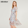 oldcolour欧珂雪纺碎花V领短袖连衣裙女中长款夏M22101504 商品缩略图3