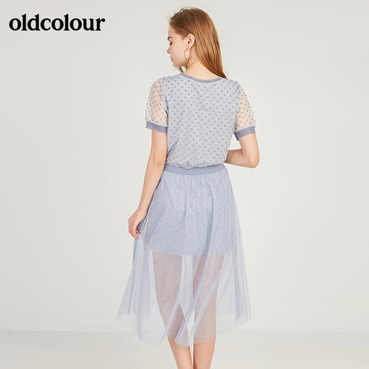 oldcolour欧珂夏松紧腰网纱拼接中长连衣裙M22101234 商品图1