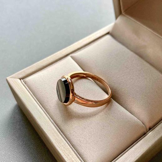 高冰种墨翠圆盘戒指18k玫瑰金镶嵌 商品图6