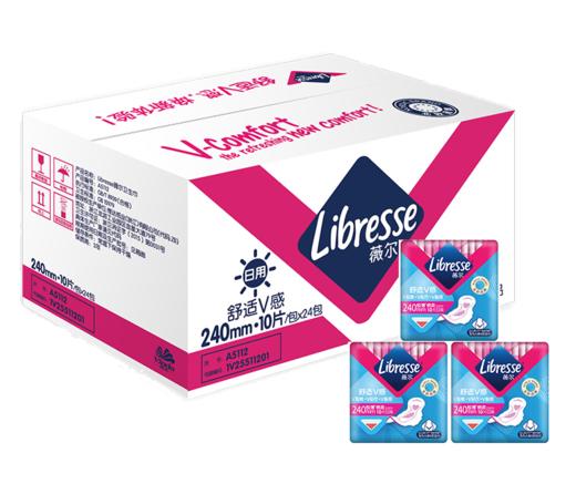 Libresse薇尔卫生巾240mm日用10片24包共240片整箱装   极薄棉柔舒适V感 商品图1