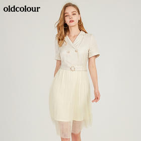 oldcolour欧珂专柜同款假两件百褶西装连衣裙女夏M22101215