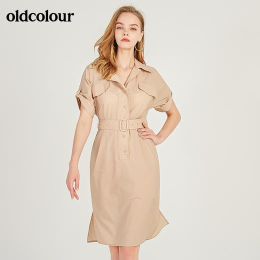 oldcolour欧珂工装风短袖连衣裙女中长款收腰M22101270 商品图3