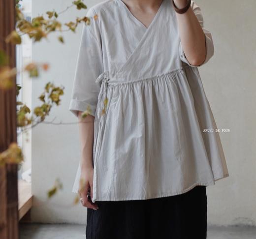 FRANCESCA浅灰/白/黑绑带上衣 商品图1