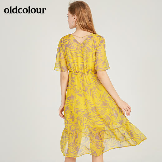oldcolour欧珂印花V领短袖连衣裙女中长款夏季M22101272 商品图0