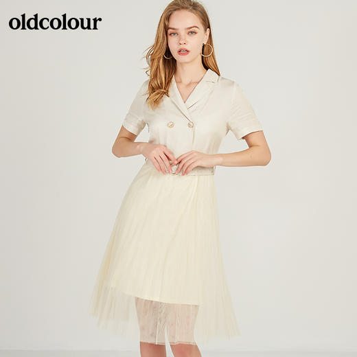 oldcolour欧珂专柜同款假两件百褶西装连衣裙女夏M22101215 商品图1