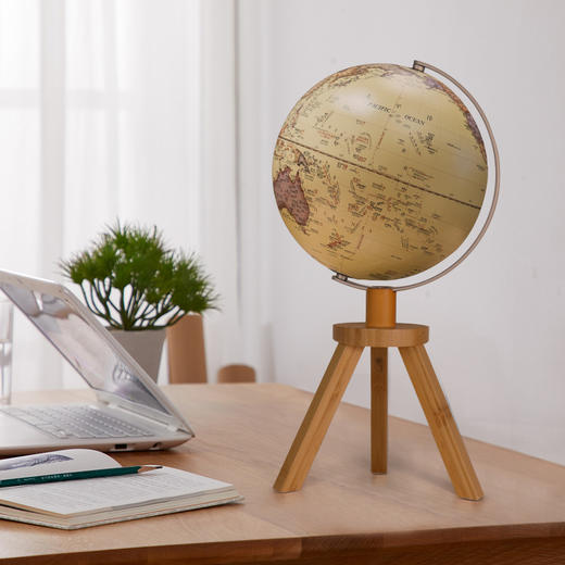 朋宸10英寸仿古款居家竹制三脚架地球仪PC-1042HS3-AR学生用高端摆件礼品 商品图1