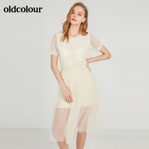 oldcolour欧珂夏松紧腰网纱拼接中长连衣裙M22101234 商品图2