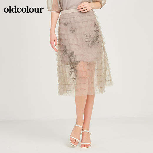 oldcolour欧珂高腰网纱半身裙女中长款M22063264 商品图1