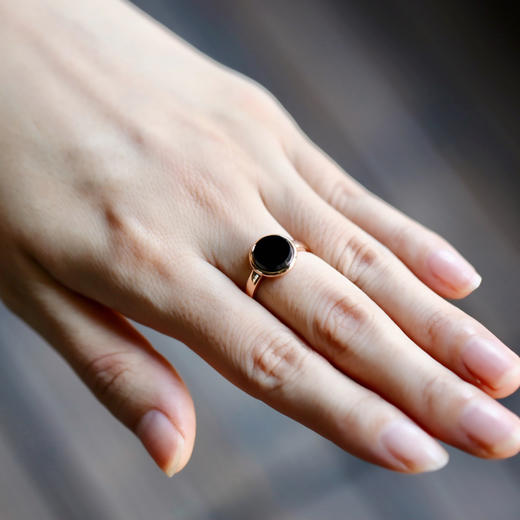 高冰种墨翠圆盘戒指18k玫瑰金镶嵌 商品图9