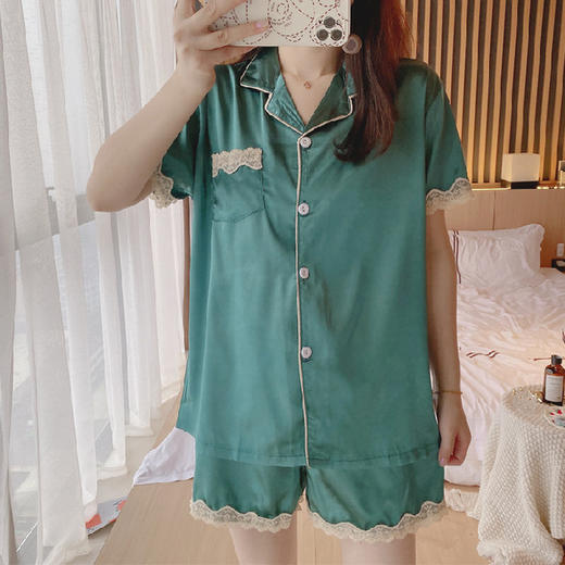 【服饰鞋包】夏季睡衣女冰丝薄款短袖套装开衫蕾丝花边家居服 商品图10