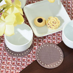 打籽绣圆形杯垫纯色布艺咖啡圆杯垫日式简约