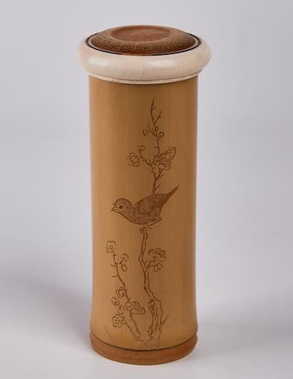 喜上梅梢图°竹雕茶叶罐12*4cm 商品图0