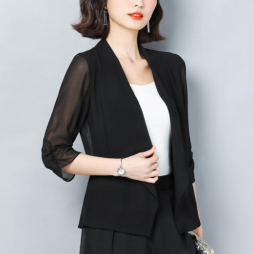 MZ104379夏季新款百搭外搭薄款开衫女时尚七分袖短款雪纺小上衣 商品图1