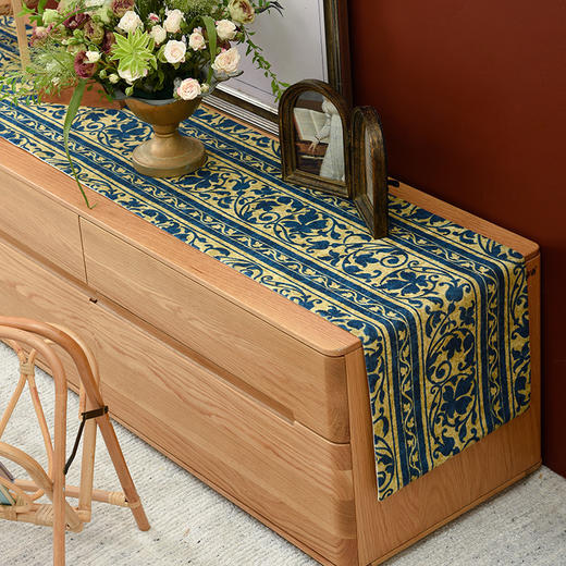 靛蓝宝莲花电视柜盖布美式桌旗茶几巾 商品图0
