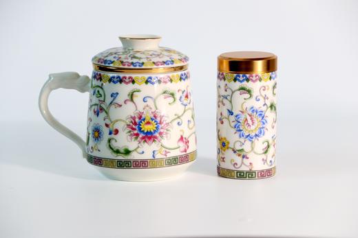 承德避暑山庄珍藏版珐琅彩羊脂玉瓷办公杯组礼盒 商品图2