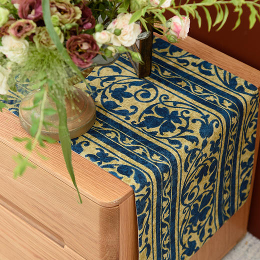 靛蓝宝莲花电视柜盖布美式桌旗茶几巾 商品图2