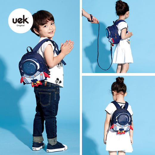 uek防走失包 1-3岁男女童卡通背包3d火箭双肩包儿童幼儿园书包 商品图3