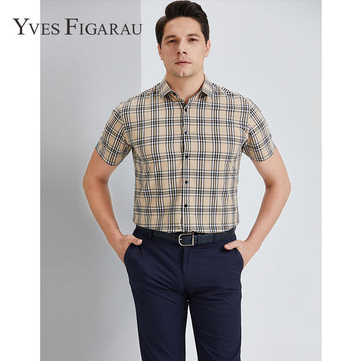 YvesFigarau伊夫·费嘉罗夏季新款商务休闲格纹舒适透气短袖衬衫912462 商品图0