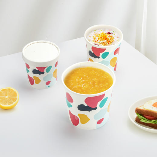 喇叭花一次性汤桶纸碗圆形汤碗粥碗打包汤盒汤桶含盖100套 商品图3