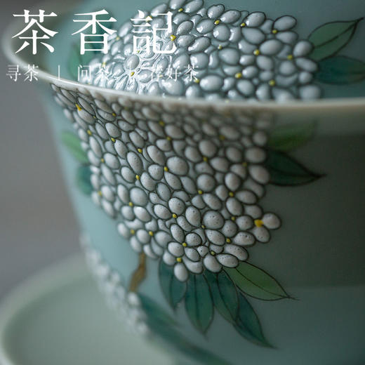 茶香记 景德镇手作 仿古泥 手绘绣球花盖碗  水仙盖碗  釉上彩绘 商品图2