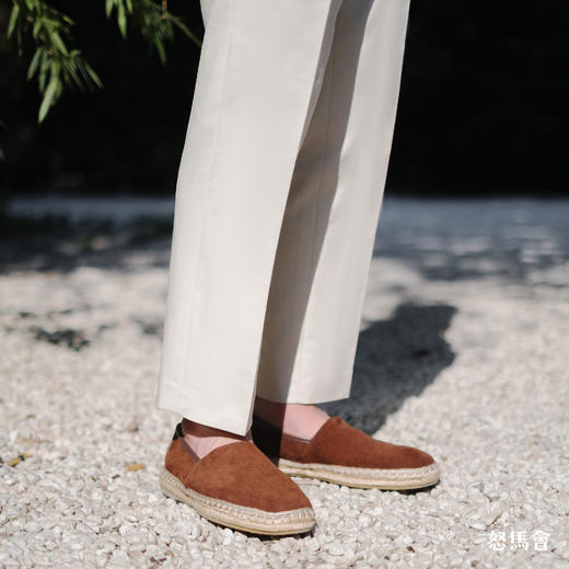 Espadrille 意大利胎羊绒面皮焦糖色手工编织草底鞋 商品图5